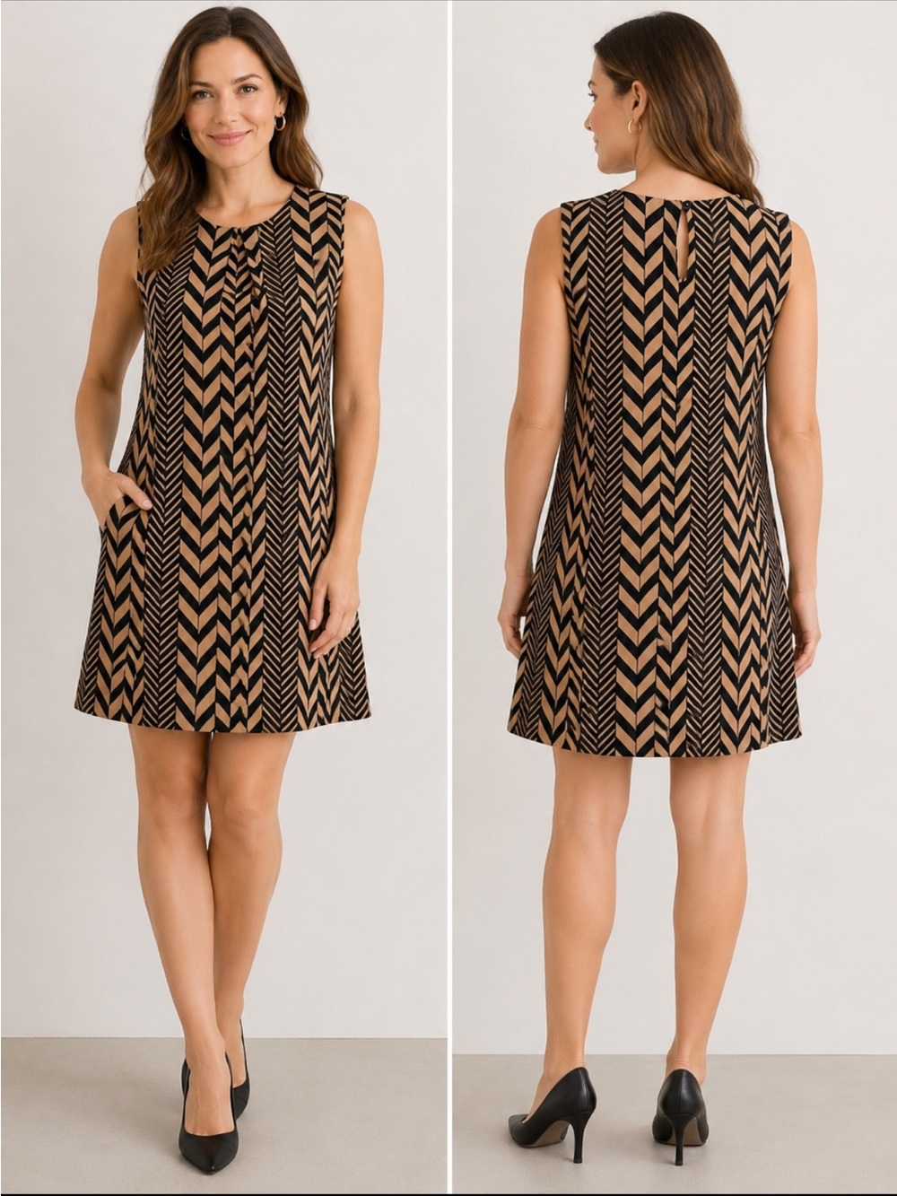 Premise Geometric Print Sleeveless Shift Dress Pockets Size 8